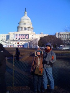 Annie and David in front of Inauguration site, Capitol Building